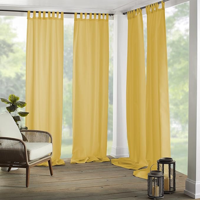 Elrene Home Fashions Matine Weatherproof Tab-Top Indoor/Outdoor Solid Color Curtain Panel for Porch, Pergola, Patio, Deck, 52”W x 84”L, Yellow ElreneHomeFashions