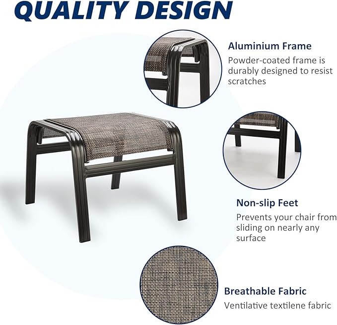 Outdoor Patio Foot Rest Ottoman Seat Textilene Portable Metal Footstool Portable Patio Chairs 2 Set Brown Deugold