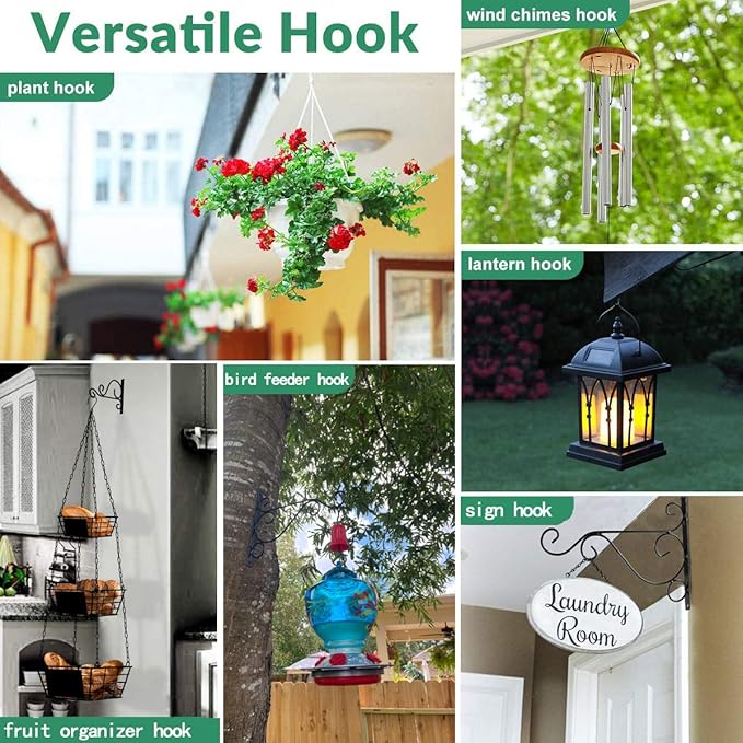 KABB Hanging Plant Bracket, 2 Pcs 10" Iron Decorative Wall Hanger Hooks for Hanging Plants Flower Baskets Bird Feeders Wind Chimes, Indoor Outdoor Rustic Home Decor, Coffee Color Rootora