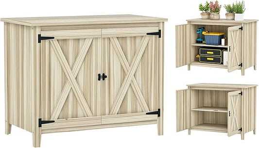 Outsunny Wood Garden Shed, Compact Outdoor Storage Cabinet Potting Shed with Inner Shelf and Double Doors for Backyard, Patio, Lawn, Natural Wood Outsunny