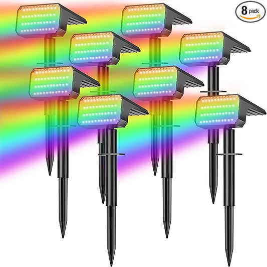 LANSOW Solar Spot Lights Outdoor Color Changing, 8Pack/7 Modes Waterproof Solar Christmas Landscape Spotlights, LED Solar Powered Flood Lights for Yard Garden Pathway Outside Halloween, Auto ON/Off LANSOW