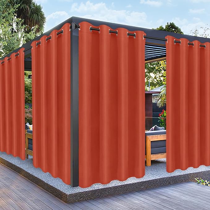 PureFit Outdoor Curtains for Patio Waterproof Weatherproof, UV Resistant Outside Curtains for Gazebo, Front Porch, Pergola, Sun Blocking Privacy Curtain, 52W x 108L inch, 1 Panel, Red Clay PureFit