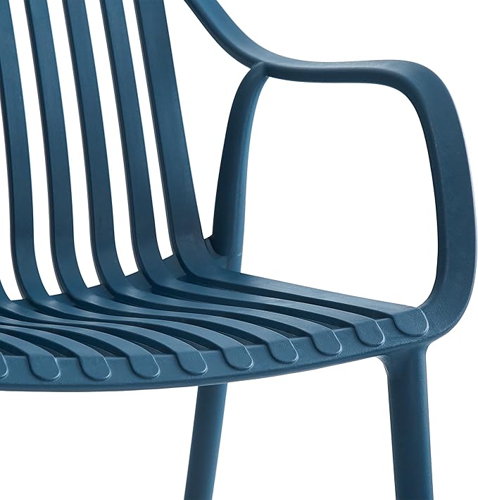 Modern Stackable Outdoor & Indoor Plastic Dining Chairs Set, Armchairs Set, Weather-Resistant, Ideal for Patios, Cafes, and Home Use, Set of 4 (Blue) XDECO