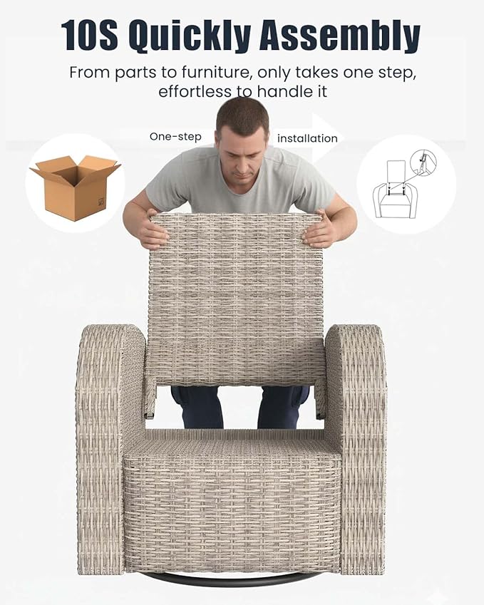 Outdoor Swivel Recliner Chair Set of 2, All-Weather Wicker Reclining Patio Chair with Adjustable Backrest and Footrest Vakollia
