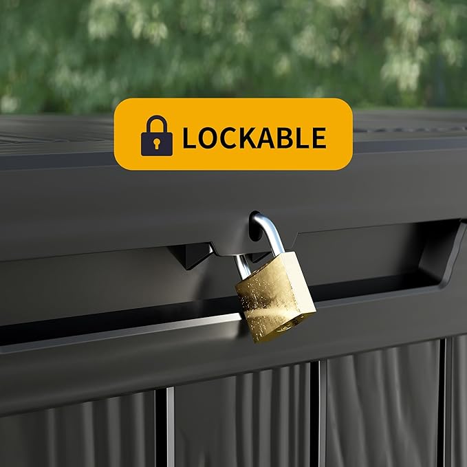 ROJIK Outdoor Storage Housing Deck Box - Waterproof Patio Furniture, Garden Tools, Cushions, Pool Accessories Storage Bench with Lockable Lid and Side Handles (Black 80 Gal) ROJIK