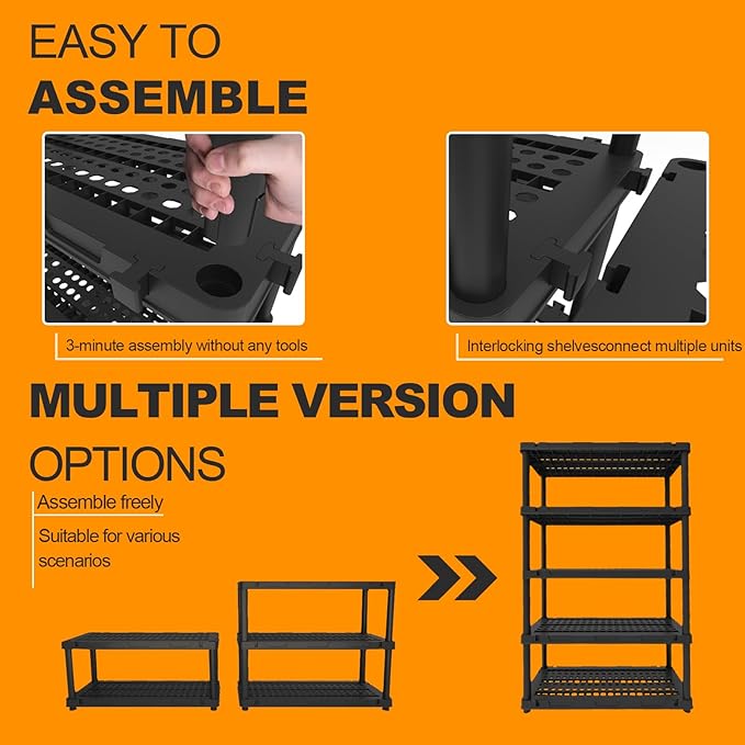 Plastic Storage Shelves, Plastic Heavy Duty Shelves 16.93" D x 35.43" W x 72.44" H,5-Tier Garage Storage Shelving, Shelving Units and Storage Rootora