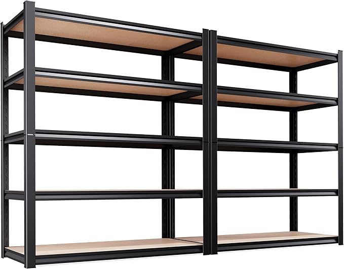 AOARGG Set of 2 Garage Shelving Heavy Duty Storage Shelves, Metal Adjustable Shelving Unit, Utility Garage Organizer Shelf for Basement, Pantry, Kitchen, Warehouse, 19.7" Dx45.6 Wx78 H, Black Rootora
