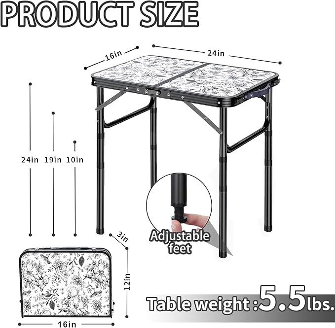Outdoor Side Table, Portable 3 Adjustable Height Small Outdoor Folding Table, Aluminum Foldable Patio Side Tables for Outside Indoor, Plant Stand Coffee End Table for Pool, Porch,Garden, Balcony Yriuat