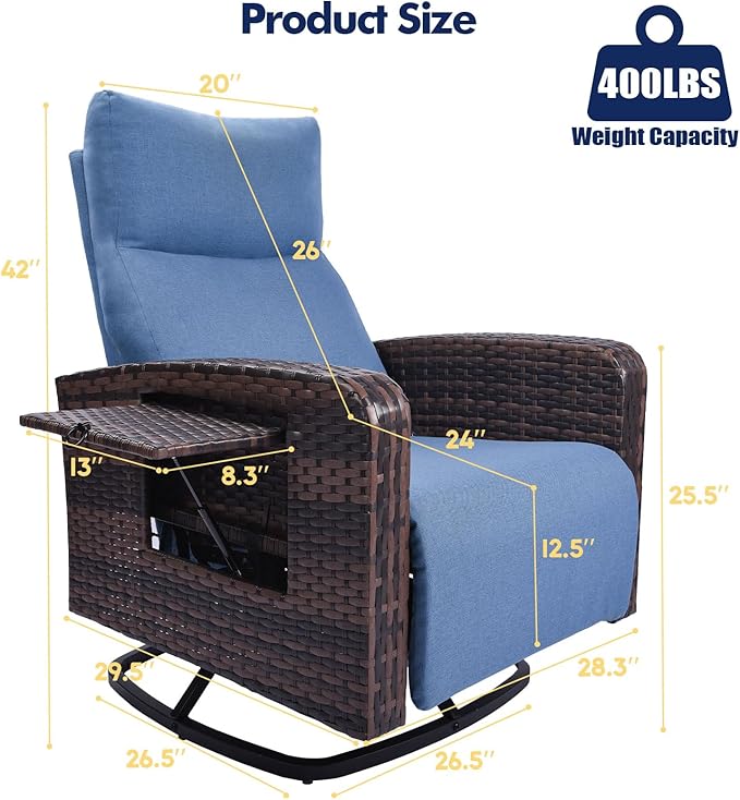 Outdoor Recliner Chair Set of 2, Wicker Patio Recliners with Adjustable Backrest and Extended Foot Rest, Reclining Patio Chairs with Flip Table & Removable Cushion Cover for Porch zzw