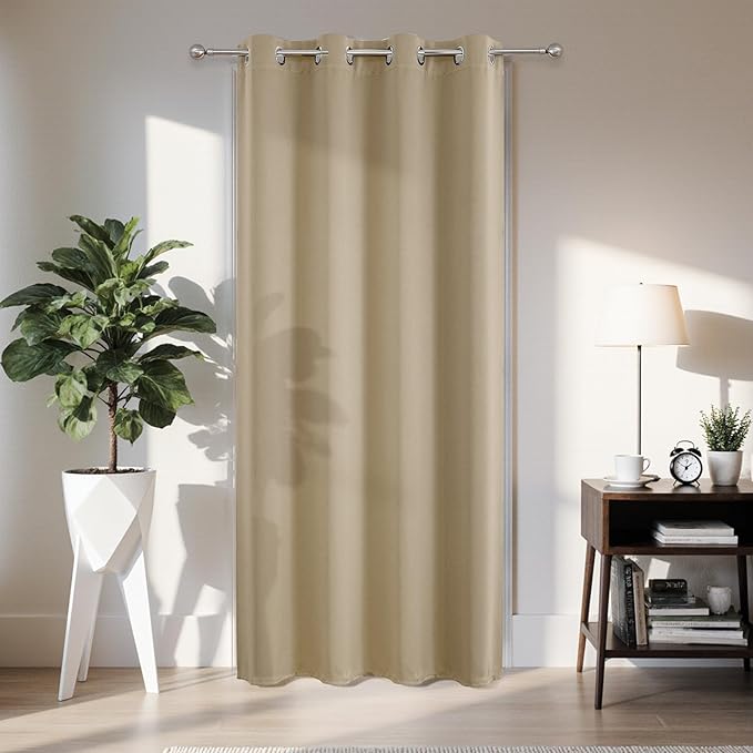 Joydeco Blackout Door Curtain for Doorway Privacy 108 Inches Long, Grommet Closet Curtain for Open Closet, Room Divider for Bedroom Living Room (Light Beige, 52Wx108L, 1 Panel) JOYDECO