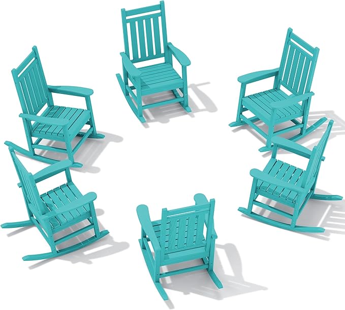 SERWALL HDPE Outdoor Rocking Chair Set of 6, Patio Rocking Chairs for Adults, All Weather Outdoor Rockers for Lawn, Aruba SERWALL