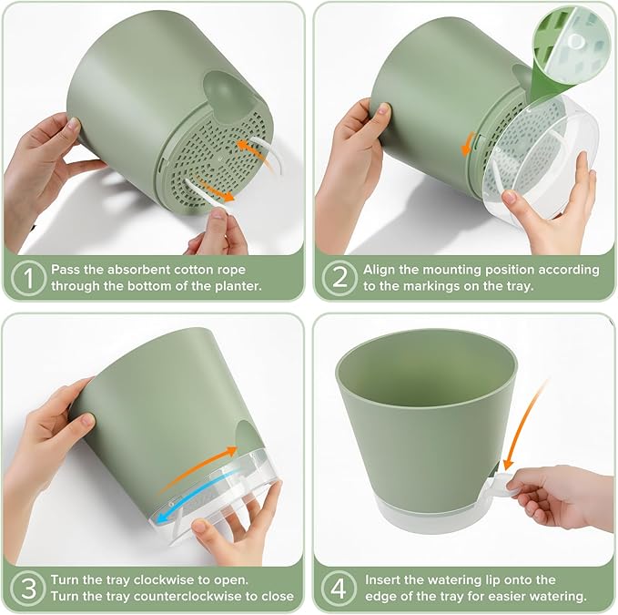 GARDIFE 2026 Upgraded Self Watering Plant Pots with Drainage Hole, 7/6.5/6/5.5/5/4 Inch Flower Planting Containers for House Plants, African Violet, Flowers, Cactus (Green, 7+6.5+6+5.5+5+4 inch) GARDIFE