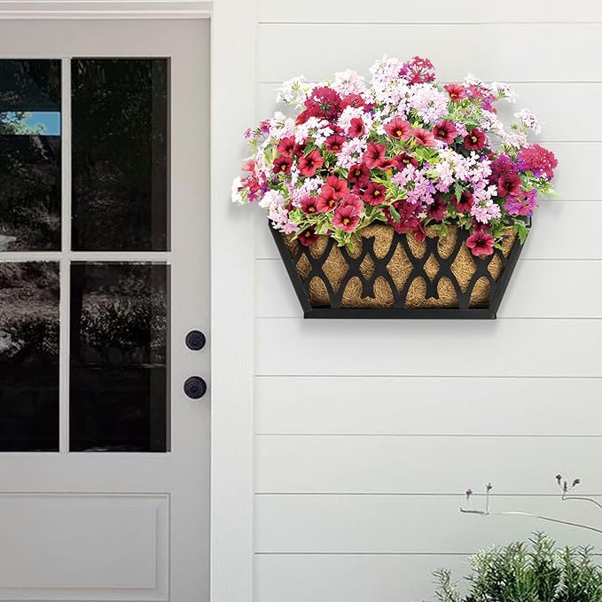 2 Pack 16 Inch Window Boxes Planters Railing Planter Box with Coco Liners Deck Railing Planter Boxes Balcony Hanging Flower Box for Outdoor Plants Garden Decor KarlliuHOMEGARDEN