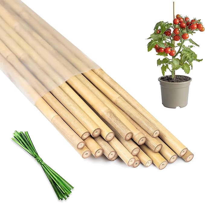 Plant Stakes 18inch, 20Pcs Natural Bamboo Sticks Garden Stakes, HAINANSTRY Plant Support Stakes for Indoor & Outdoor Plants, Orchid Tomato Vegetable Stakes for Garden HAINANSTRY
