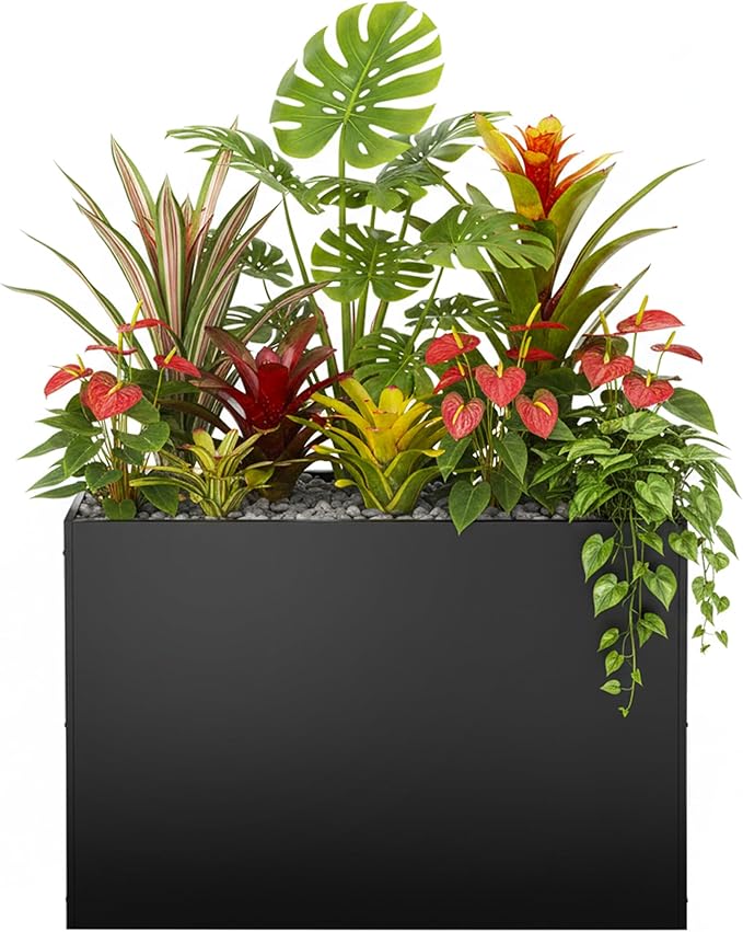 Metal Rectangular Planter Box, Large Planter Boxes Outdoor, 37''L x 13''W x 26''H Heavy Duty Plant Box with Removable Insert Shelf, 3 Tier Adjustable Height Tall Garden Planter for Plants, Flowers Montex