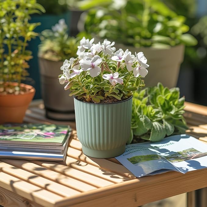 T4U 4 Inch Plant Pots Self Watering, 6 Pack African Violet Pots, Small Plant Pots for Plants, Small Indoor Plant Pot, Self Watering Planter for African Violet, Succulents (6 Pack 4" Pots, Green) T4U