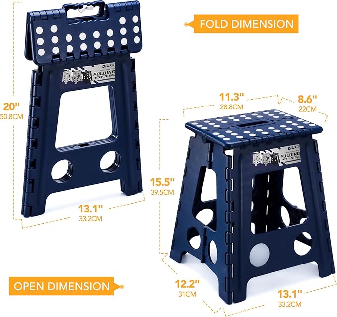Delxo 16 Inch Folding Step Stool,Foldable Stool for Adults,Portable Collapsible Plastic Stepstool,Non Slip Folding Stools for Kitchen Bathroom Bedroom Up to 400LBS,(Royal Blue 1PC) Delxo