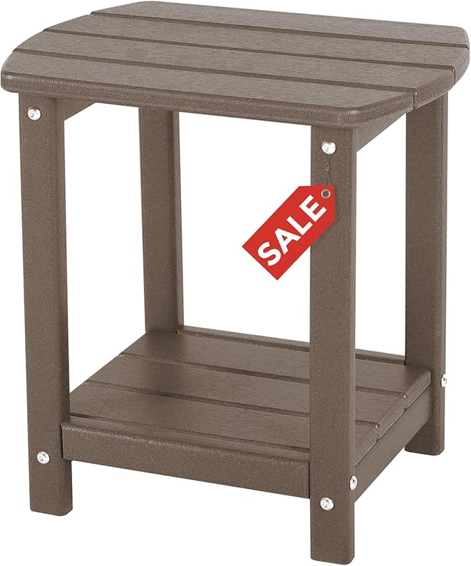 Adirondack Square Outdoor Side Table,2-Tier Storage Patio Side Table, HDPE End Tables for Backyard Pool Porch Garden Lawn GARDENSTAR