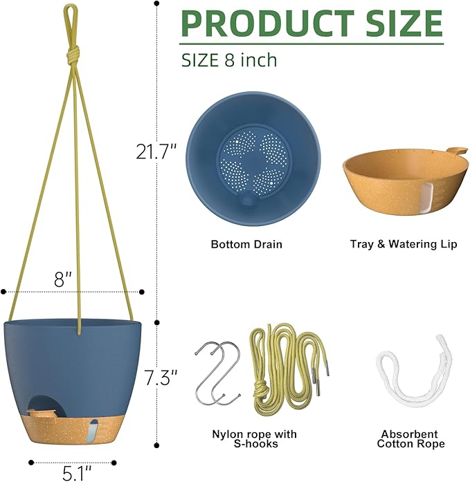 ZMTECH Hanging Planter 8 Inch, 2 Pack Hanging Baskets for Plants Indoor, Hanging Flower Pots with Drainage Hole, Visual Reservoir & Plant Hangers for Outdoor Garden Home Decor HighQualityGardeningTools