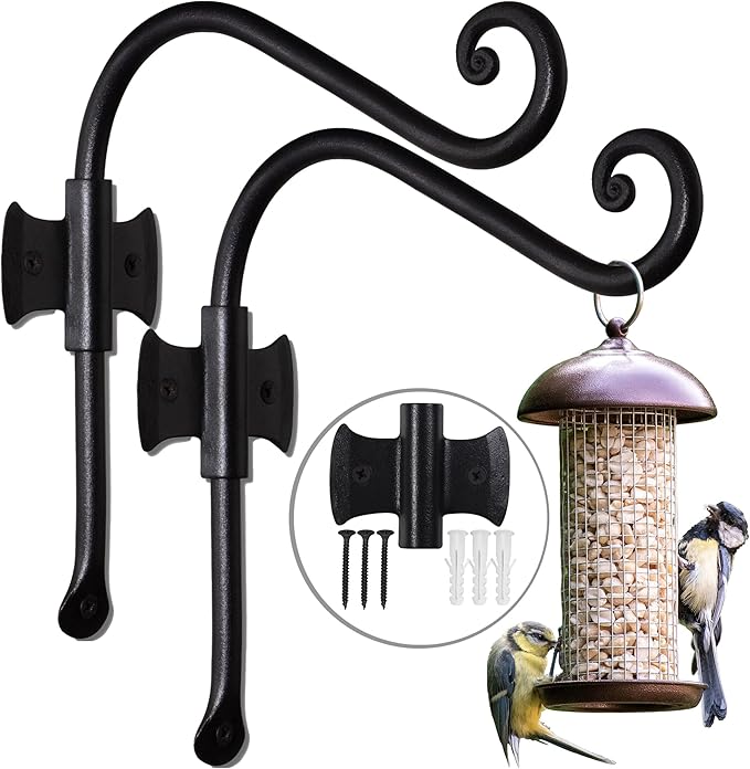 RTZEN Plant Hangers Indoor or Outdoor - Wrought Iron Metal Hanger Indoor Hook - Heavy Duty Wall Bracket Hooks for Hanging Plants Baskets Lanterns Wind Chimes - 2 Pack (Black Axe-Shape Hooks) RTZEN