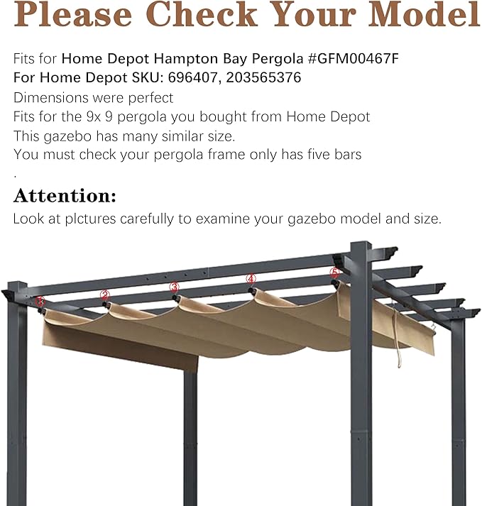 SCOCANOPY Beige Ripstop Replacement Cover Fit for Home Depot Hampton Bay Pergola # GFM00467F,GFM00469A SCOCANOPY