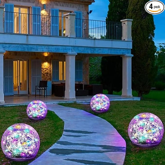 Solar Garden Lights, 4 Pack 120 LED Multicolor Cracked Glass Solar Outdoor Lights Decorative, Upgraded Waterproof Ball Lights for Yard Pathway Patio Lawn Christmas Outside Decor, 3.94 Keevvon
