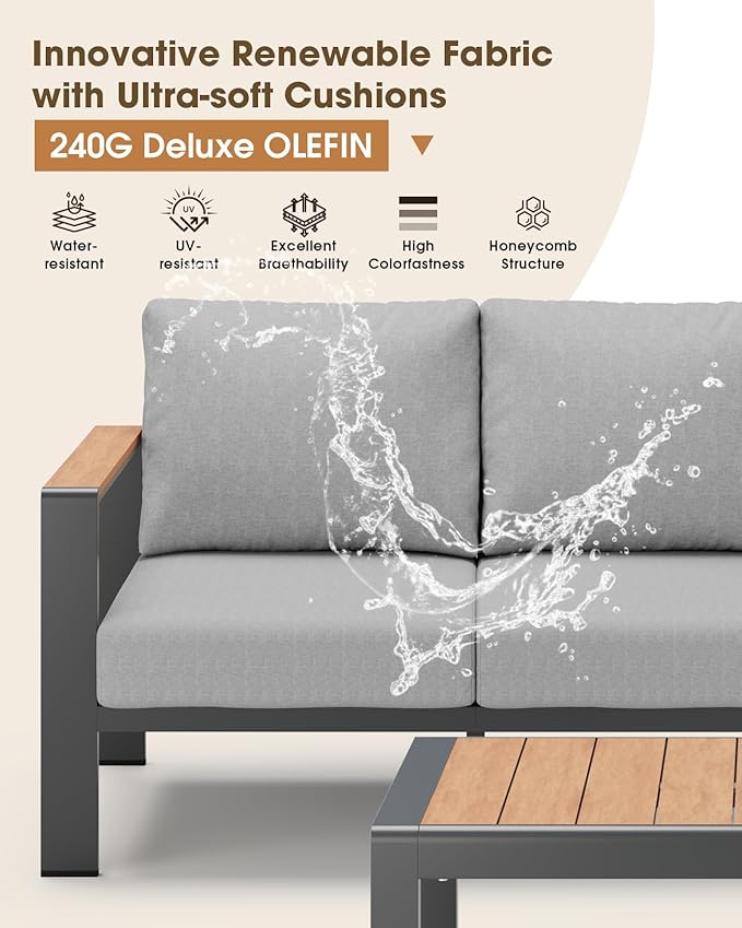 Aluminum Outdoor Patio Furniture Set 8 Seats, Outdoor Sectional Corner Sofa, Patio Conversation Sets with Coffee Table & Washable Thick Cushions, Outdoor Furniture for Backyard, Porch, Gray ComfCove