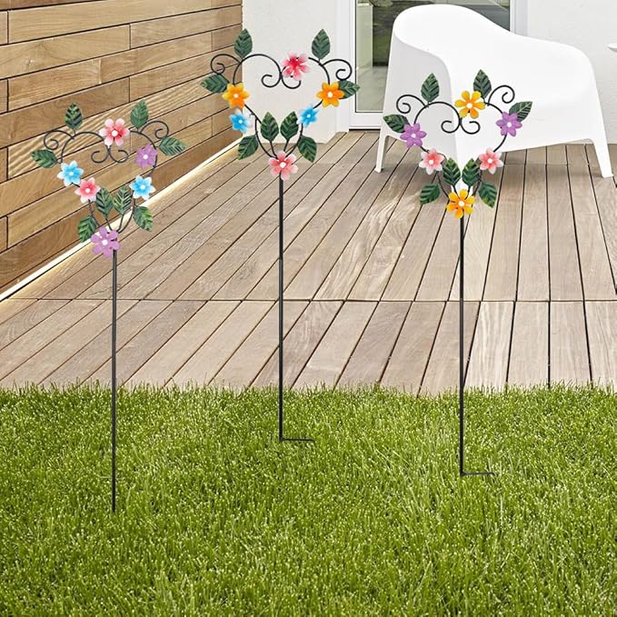 Metal Flowers Decorative Garden Stakes, 22.1 ''H Heart Shape Metal Flowers for Outside Yard Art Garden Stakes,Spring Outdoor Decor Housewarming Present for Women Mom Grandma SATHGA