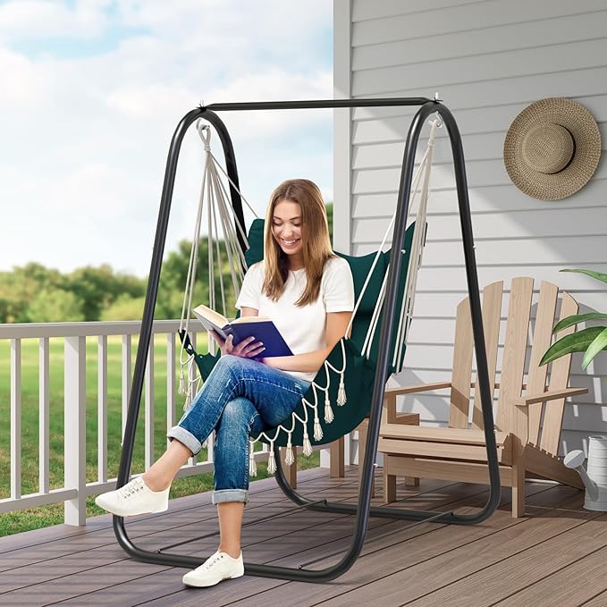 G TALECO GEAR Hammock Chair with Stand,Heavy-Duty and Rustproof Hanging Chair with Stand,Hammock Swing Chair Stand,for Indoor Outdoor Patio Yard Garden Porch (Green) TalecoGear