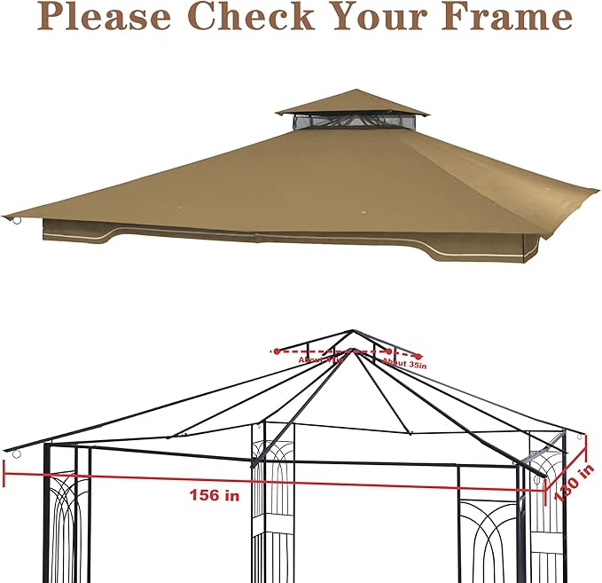 SCOCANOPY Replacement Gazebo Canopy for 10 x 12 Regency II Patio Gazebo Model L-GZ798PST,A101004104,A101004105 (Beige) SCOCANOPY