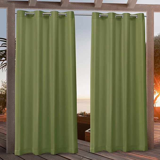 NICOLE MILLER NEW YORK Canvas Indoor/Outdoor Grommet Top Curtain Panel Pair, 54"x96", Green Apple NicoleMiller
