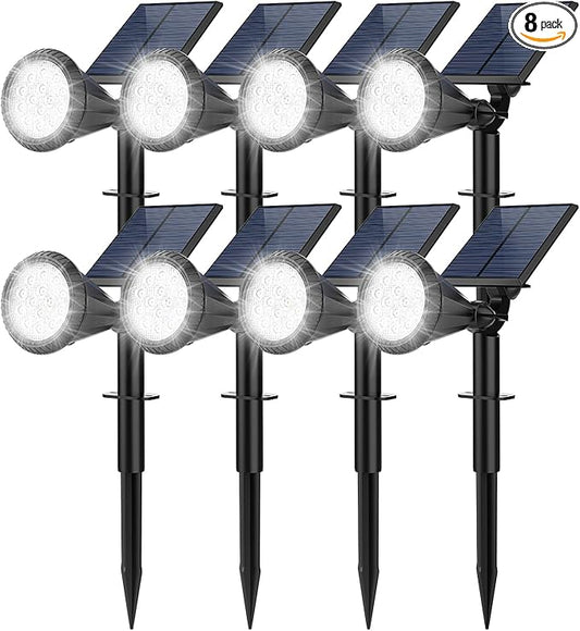Solar Spot Lights Outdoor, 8 Pack Outdoor Solar Lights for Yard, 4 Lighting Mode Solar Landscape Spotlights with Auto On/Off, 2-in-1 Waterproof Wall Lights for Garden, Walkway (Cool White) FratinkSolarLights