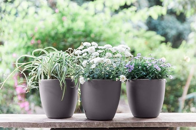 GARDENIX DECOR 7'' Self Watering planters for Indoor Plants - with Water Level Indicator for Flower Pot , Grow Tracking Tool - Coco Coir - Gray 3 Pack Rootora