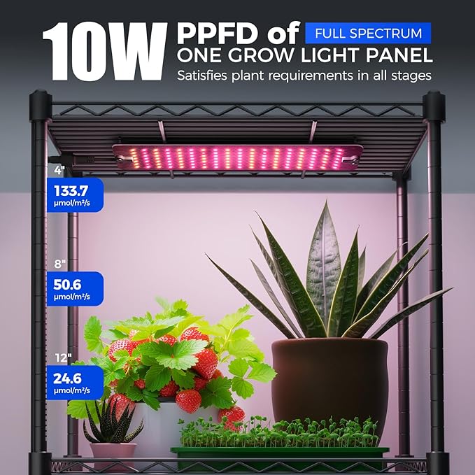 Barrina CX83 Plant Shelf with Grow Light, 5-Tier, Plant Stand with 10W Ultra-Thin Grow Light Panels for Hydroponics, Seedlings, Succulents, Flowers, Veg, 3/6/12h Timer, 15.7" L x 11.8" W x 59.1" H Barrina