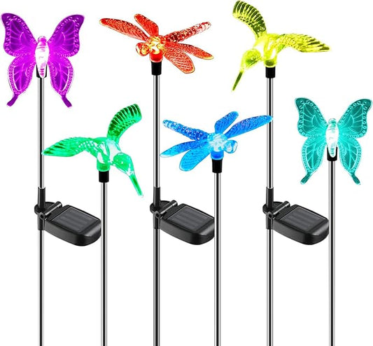OxyLED Solar Garden Stake Lights 6 Pack Outdoor LED Figurine Lighting Color Changing Waterproof Solar Hummingbird Lights Butterfly Dragonfly for Patio Yard Pathway OxyLED