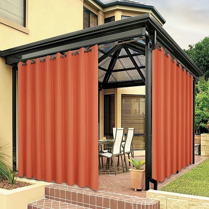BONZER Outdoor Waterproof Curtains for Patio Extra Wide Grommet Light Filtering Outside Curtains for Gazebo, Porch, Pergola, Pavilion, 1 Panel, 150W x 95L inch, Mecca Orange Bonzer