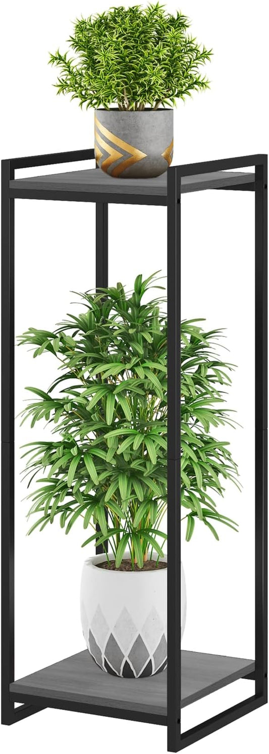 2-Tier Plant Stand Indoor, 34" Tall Modern Plant Shelf Corner Flower Pot Holder Organizer for Living Room Balcony Garden, Oak Grey yeavs