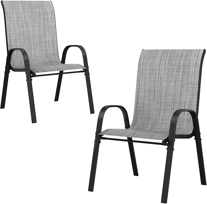 UDPATIO Patio Chairs Set of 2, Stackable Outdoor Dining Chairs with High Back, Breathable Textilene Fabric Outdoor Chair All Weather, 350LBS Capacity for Garden, Backyard (Light Grey) UDPATIO