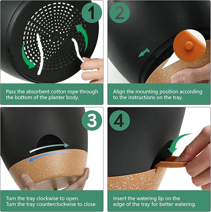 Indoor Pots For Plant Self Watering Plant Pots For Lazy People, 8/7.5/7/6.5/6/5.5/5 Inch,Black Plastic Self Watering Planter For All Houseplants,Succulent, African violets, Flowers And Cactus SESUN-E