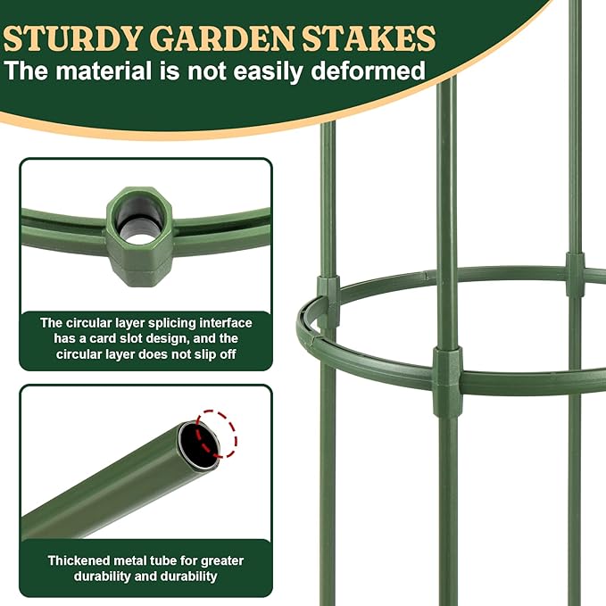 Round Heavy Duty Tomato Cage - 55 Inch Steel Core Plastic Coated Garden Trellis, 4-Post Rustproof Plant Support for Tomato/Cucumber/Beans, No Tools Snap Assembly, Spare Parts Available LOMNYIY