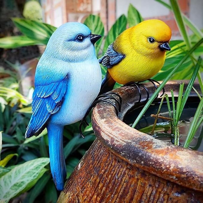 Garden Bird Statue Flower Pot Hugger Outdoor Decor for Tree, 6.7" Tall Resin Bird Figurine Plant Pot Decorations for Fence Balcony Patio Lawn Yard Ornaments (Yellow) JARPSIRY