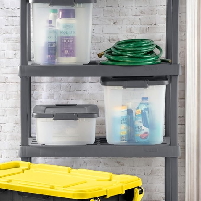 Sterilite 6-Pack ShelfTote, Clear Plastic Storage Bins with Lids, 25 Quart, Gray - Stackable Organizing Container Boxes for Closet, Bathroom, and Office Sterilite