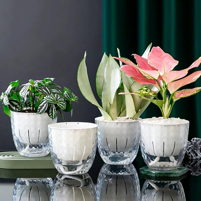 6 Pack 4 inch Self Watering Pots Planters for Indoor Plants, African Violets Pots with Wick Rope, Modern Plastic Nursery Pots for All House Plants,Flowers Succulents,Herbs,Cactus,Orchids XKYQSY