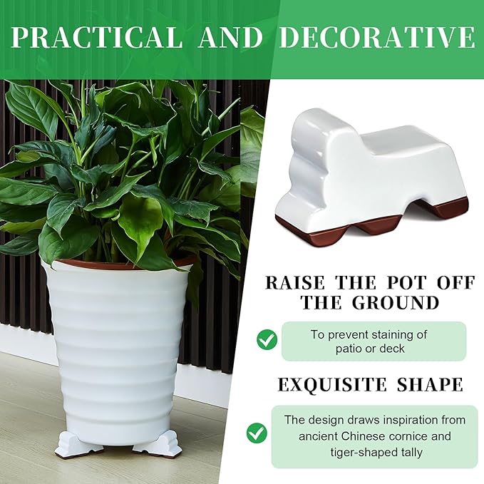 Kigeli 12 Pcs Resin Pot Feet for Outdoor Planters 3 Inch Long 1.5 Inch Tall Flower Handmade Elevator Plant Feet Frost Proof Lifter for 14-20 in Pot(White) Kigeli