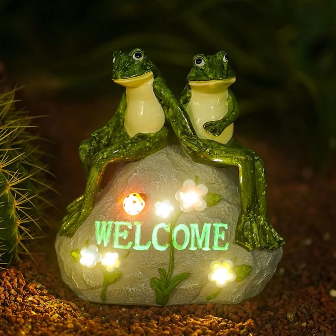Nacome Solar Garden Outdoor Statues Frog with Succulent and 7 LED Lights - Lawn Decor for Patio, Balcony, Yard Ornament - Chrismtas Gifts for Mom Grandma Nacome