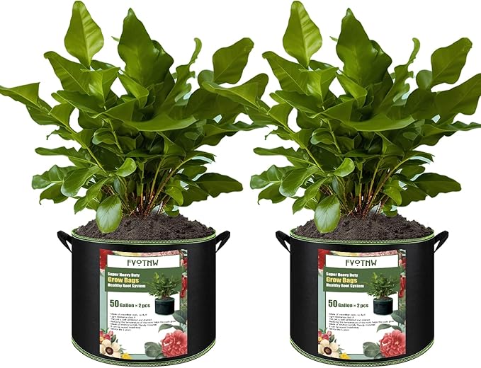 2-Pack 50 Gallon Plant Grow Bags, Thickened Nonwoven Fabric Pots with Handles,Sturdy Garden Planters Aeration Gardening Container to for Plants, Vegetables, and Flowers FVOTNW