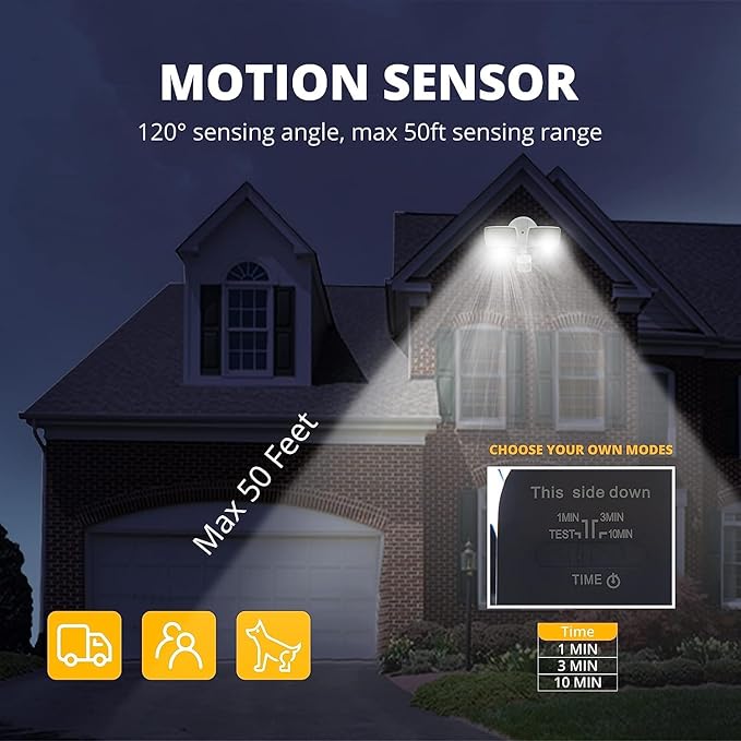 UME 19W LED Flood Light Motion Sensor Outdoor, 2 Adjustable Head, 2000LM, 5000K, IP65 Waterproof, Dusk to Dawn Security Light with Photocell for Exterior,Outside,Garage,House(Black) UME