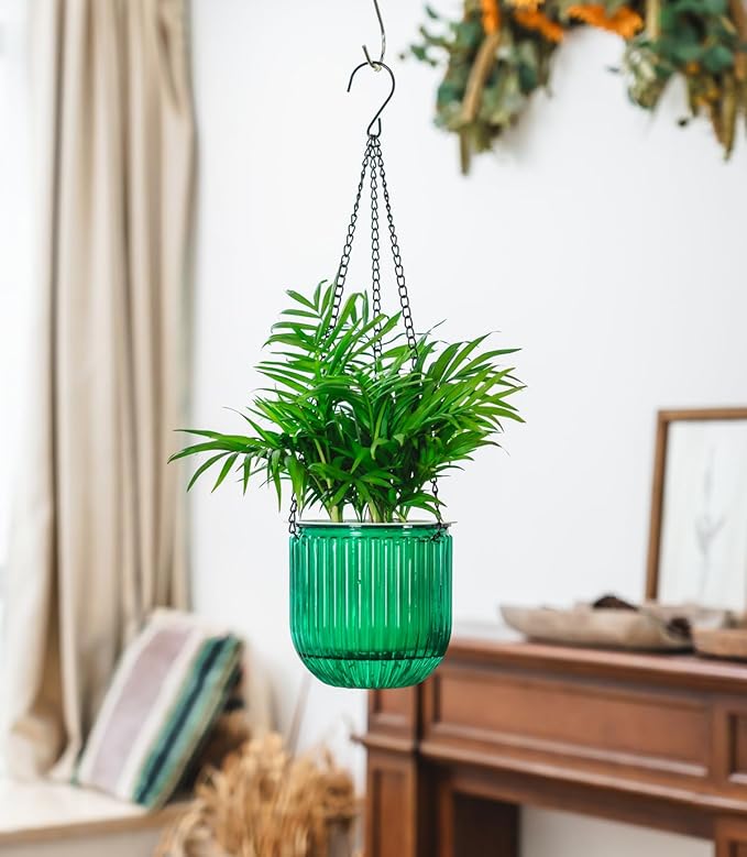 Josteve 5.2 Inch 2 Pcs Self Watering Hanging Planter Indoor Plant Pots Drainage Holes, Outdoor Small Hanging Planters Flower Pot Basket, Visible Water Level, Plant Hanger Home Decor, Gardening Josteve
