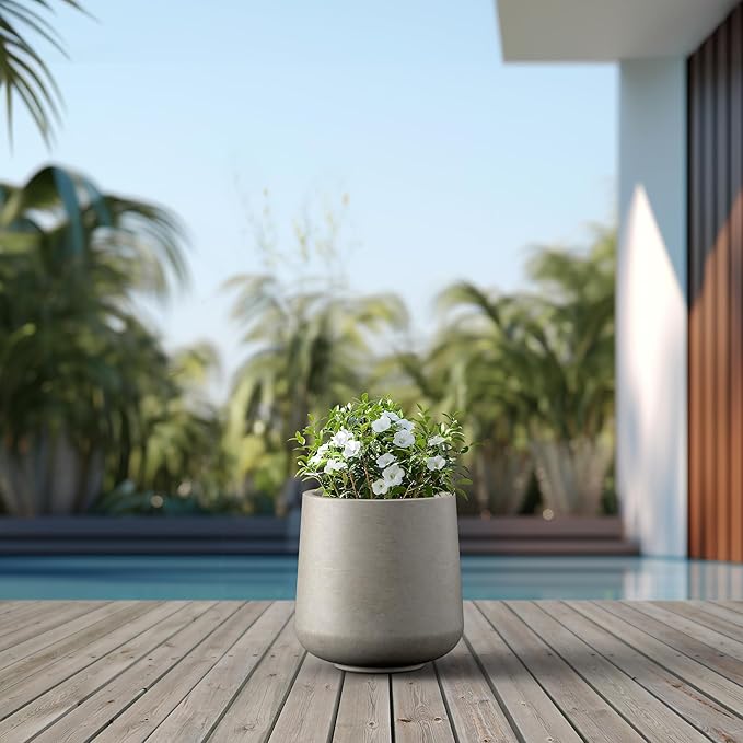Kante 11.6" Dia Round Concrete Planter, Outdoor Indoor Large Plant Pots Containers with Drainage Hole and Rubber Plug for Home Garden Patio, Buff Concrete Kante
