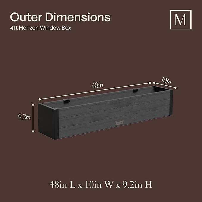 Mayne Vista 4ft Modern Window Box Planter with Panel Design and Drainage Hole Mayne